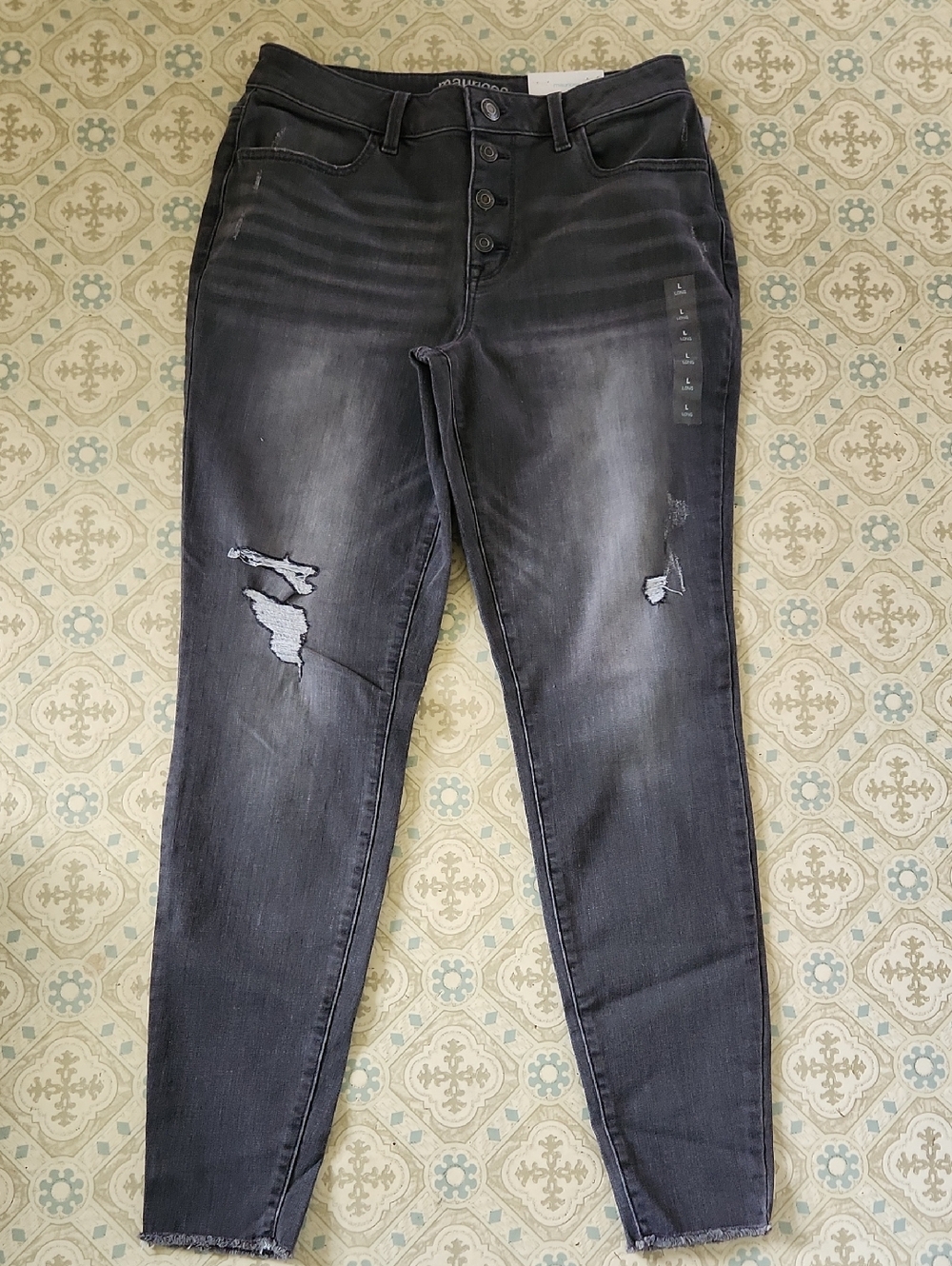 Maurices Black Distressed High-Rise Jeggings Large Long New